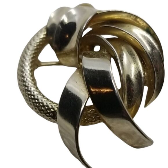 Jewelry - Gold Circle Pin Brooch  wrapped by gold tone ribbon style